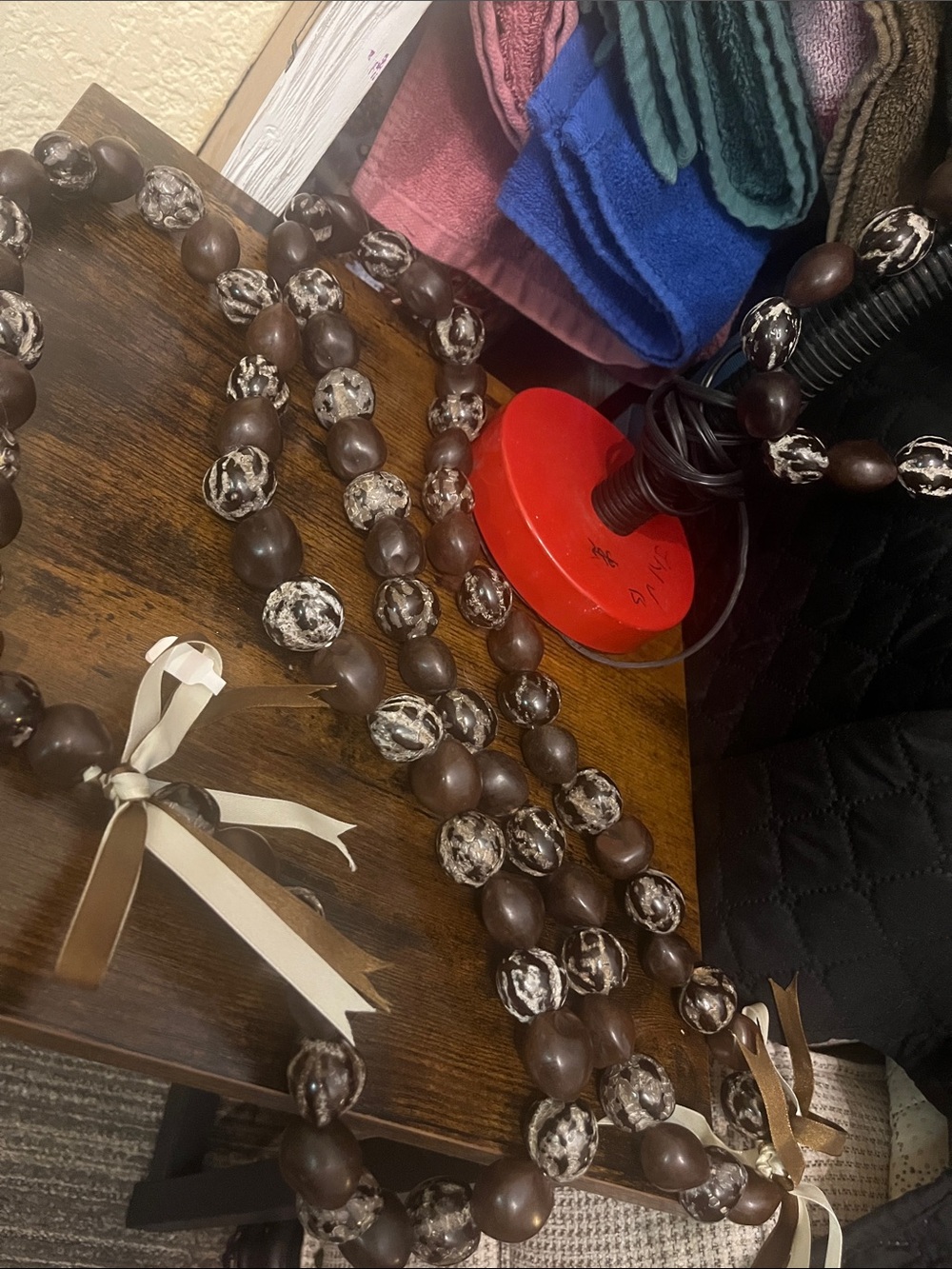 3 Hawaiian Kiki Nut Lei Necklaces dark brown and marbled nuts